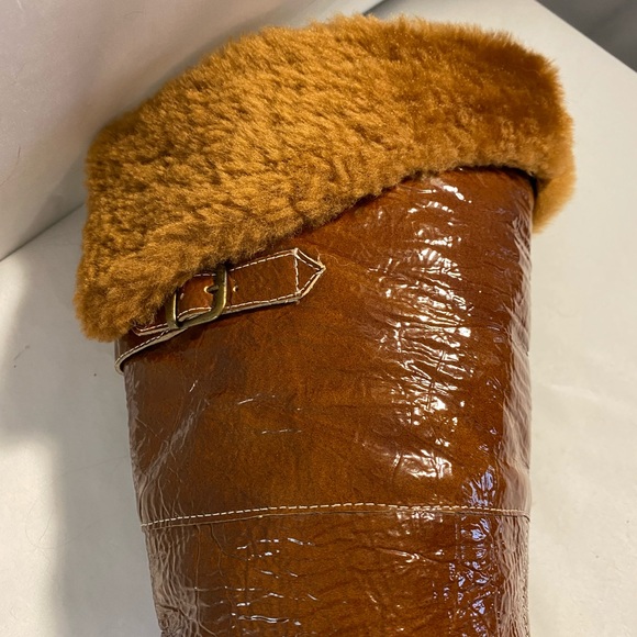 ❌lui chung  patton leather tall boots 8 real fur 4” heel  knee-high - Picture 4 of 12